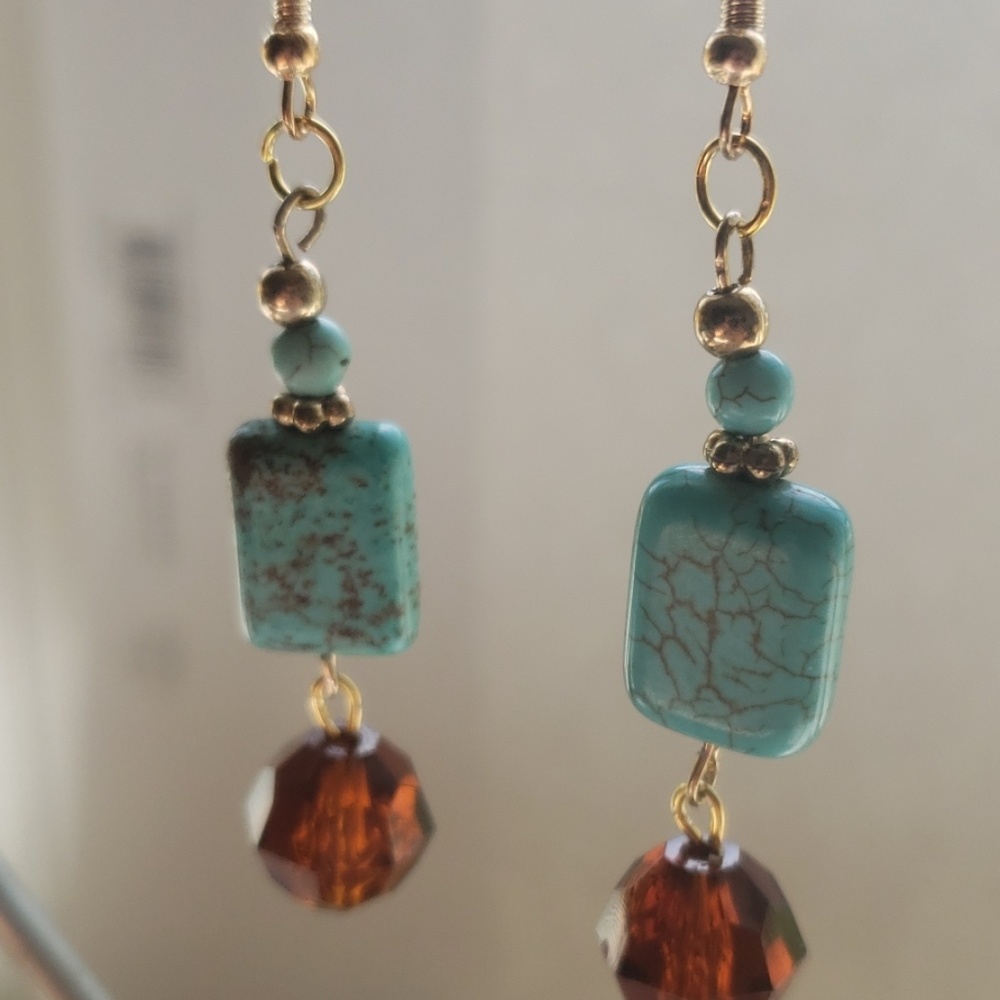 Turquoise/ Golden/ Statement Earring's - Picture 2 of 6